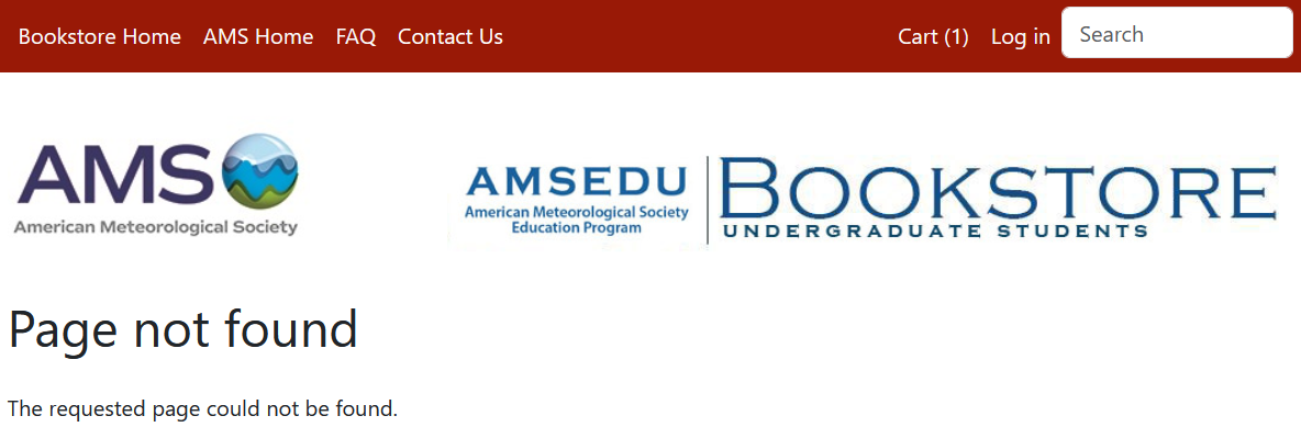 AMSEDU Bookstore screenshot for error Page Not Found